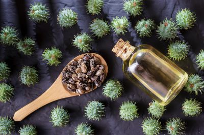 castor oil on black table