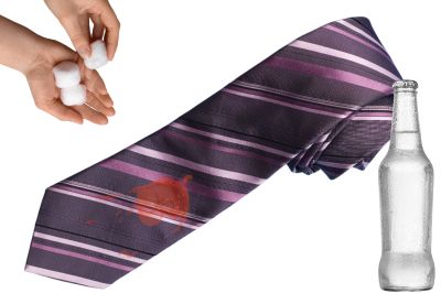 dab club soda with cotton on silk tie stains