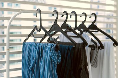 damp clothes drying on hanger