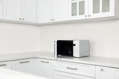 microwave on kitchen countertop