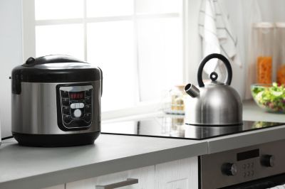 rice cooker kept on kitchen countertop